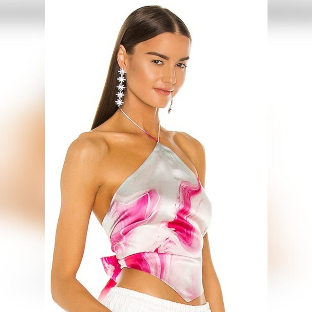Retrofete Doris Top Tank in Marble Pink Size Large Halter NWT Silk Handkerchief